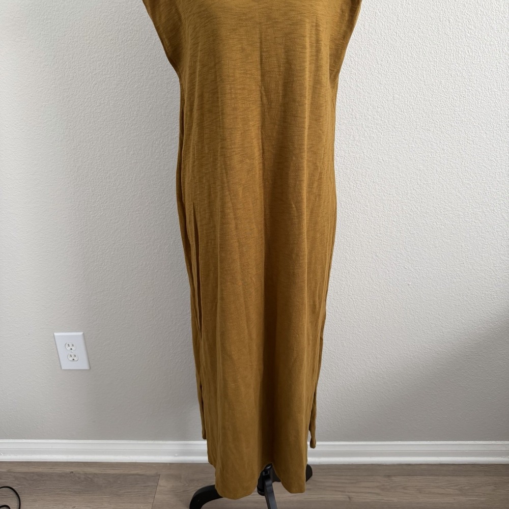 Large Mustard Midi Lounge Dress Minimalist Casual Boho Coastal Resort Earthcore - Picture 6 of 10